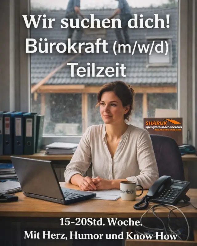 Wir suchen eine neue gute Fee für unser Büro 🧚
Gesucht wir eine Teilzeitkraft (15-20h / Woche)
 
Du willst nicht einfach nur einen Job...
sondern ein klasse Team, echte Wertschätzung, faire Bezahlung und flexible Arbeitszeiten? 
Dann schick uns gerne deinen Lebenslauf 📨
Den Kontakt findest du natürlich in der Bio 👉
 
Was du mitbringen solltest:
	•	strukturierte und organisierte Arbeitsweise
	•	MS Office sollte dir ein Begriff sein
	•	Kaufmännische Ausbildung oder Vorerfahrung (oder sogar im Handwerk?)
	•	Nerven wie Drahtseile (auch wenns mal turbulent wird)
	•	Gute Laune (auch an Montagen)
	•	allgemein ein freundliches und gepflegtes Auftreten + entsprechenden Umgangston

#wirsuchendich #rosenheim #teilzeitstelle #bürojob #bewirbdich